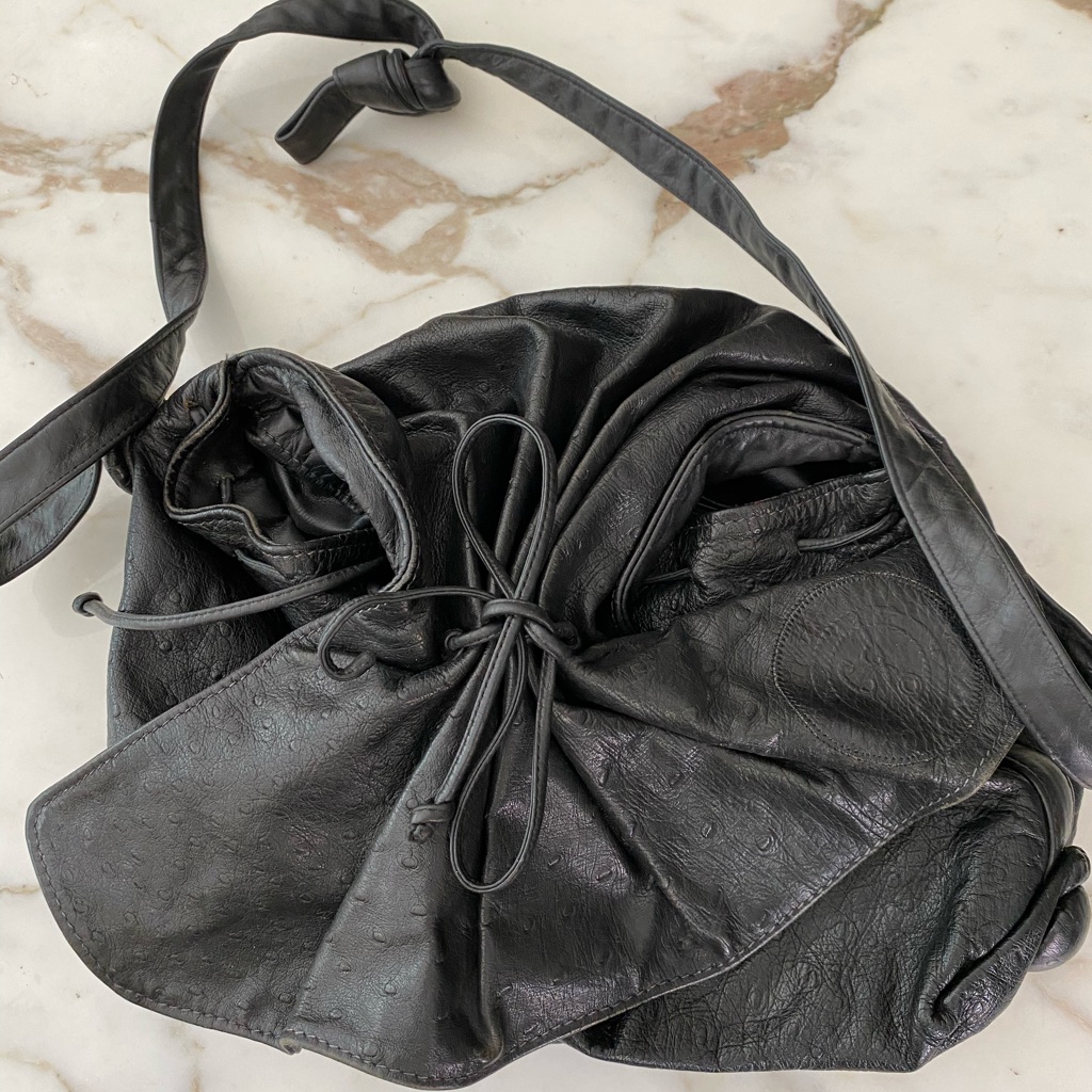 Vintage Black Carlos Falchi Buffalo Leather Hobo